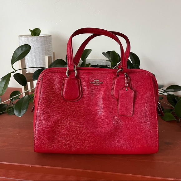 Coach Red Leather hand bag with detachable crossbody strap. Like new. - Picture 1 of 7